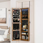 Full Length Mirror Jewelry Cabinet Organizer Lockable Door Wall-Mounted Jewelry Armoire with Shelves and Behind the Door Storage Rustic Brown