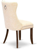 LEDA9-AWA-32 9 Pieces Dining Table Set Includes a Rectangle Table and 8 Light Beige Polyester Fabric Dining Chairs, Antique Walnut