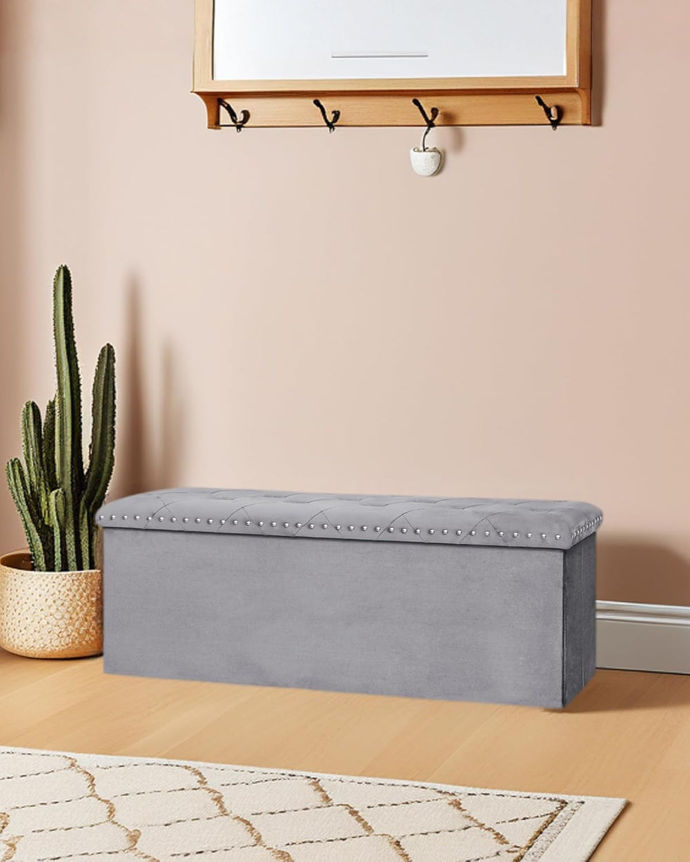 Velvet Storage Ottoman Bench, 43.3" Upholstered Tufted Ottoman with Stor...