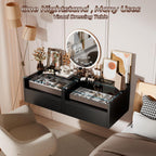 Loomie Black Floating Nightstands Set of 2, 18.9” Bedside Table w/Charging Station and LED Light, Floating Shelf with Drawer, Wall Mounted Night Stand for Bedroom, Entryway Wall.