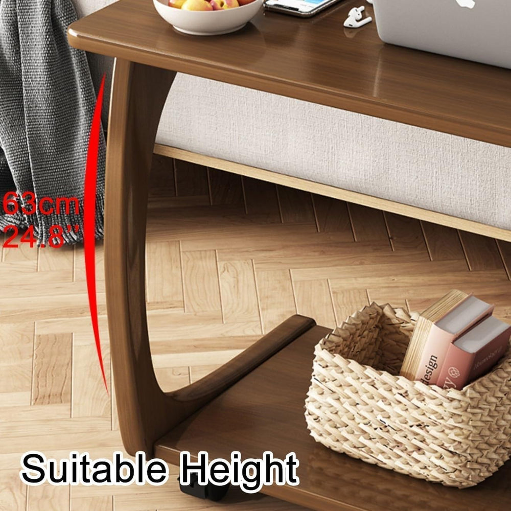 C-Shaped Rolling Sofa Side Table with Wheels, Mobile Snack End Table, Portabl...