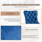 Mid Century Modern Dining Chairs Set of 6, Blue Velvet Upholstered Tufted Back, Kitchen & Dining Room Chairs, Brushed Silver Metal Legs, Nailhead Trim, Sillas para Comedor (Blue, 6 Pcs)
