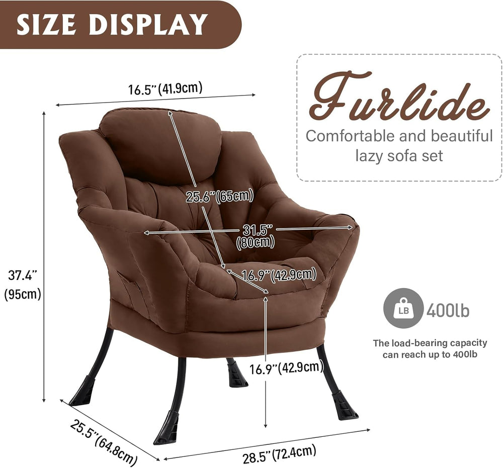 Furlide Lazy Chair for Living Room, Modern Accent Chairs with Armrests, Dark ...