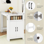 COSTWAY Bar Table, Modern Faux Marble Breakfast Table with 7 Hanging Hooks, Open Compartment, Storage Cabinet & Adjustable Shelf, Counter Height Dining Table for Kitchen, Dining Room, Living Room | 7 Hanging Hooks, Open Compartment, Storage Cabinet &