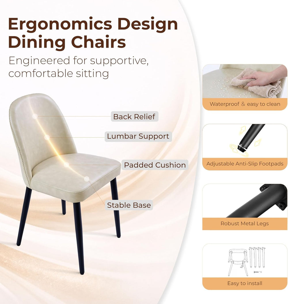 Leather Dining Chairs Set of 4, Modern Dining Room Chairs with Curved Backres...