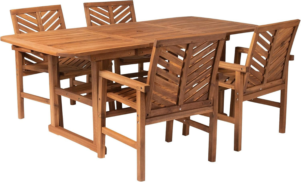 Walker Edison 4-6 Person Outdoor Wood Chevron Back Patio Furniture Dining Set...
