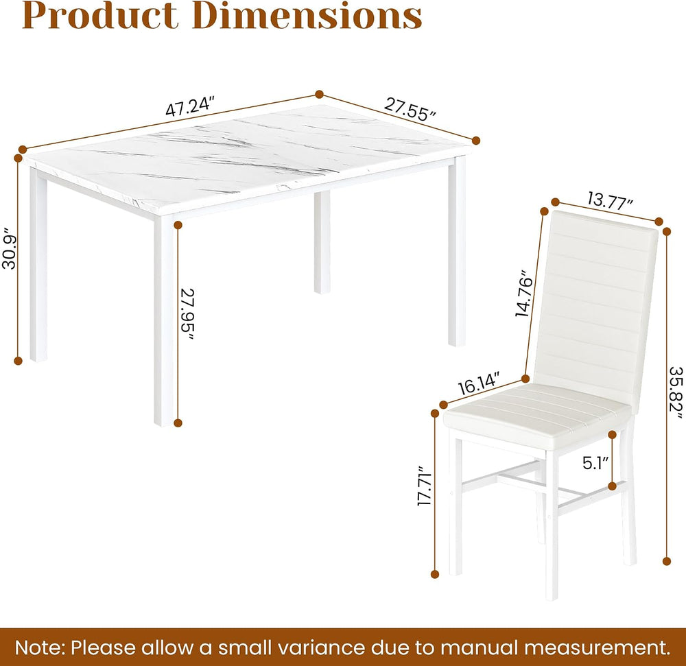 Hooseng Dining Table Set for 4, 5-Piece Faux Marble Dinner Table Set with 4 U...