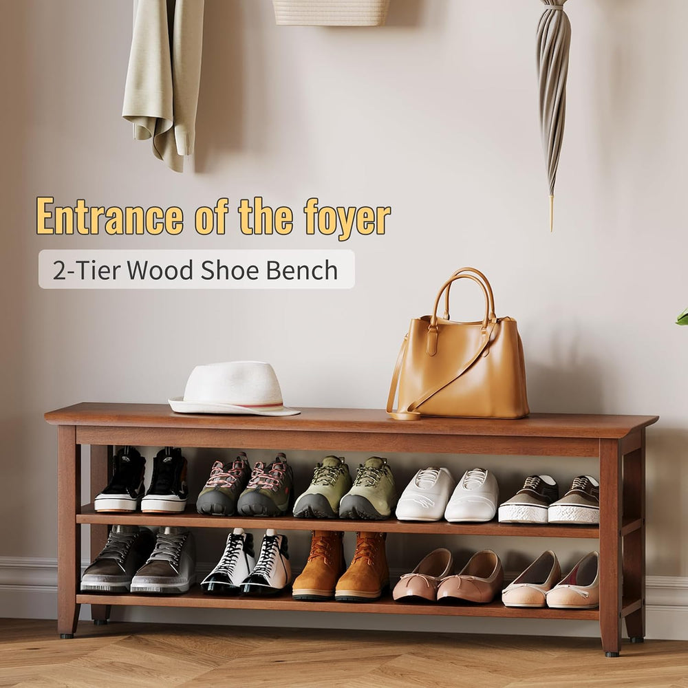 Wood Shoe Bench for Entryway,Bench with Shoe Rack,Storage Shoe Organizer for ...