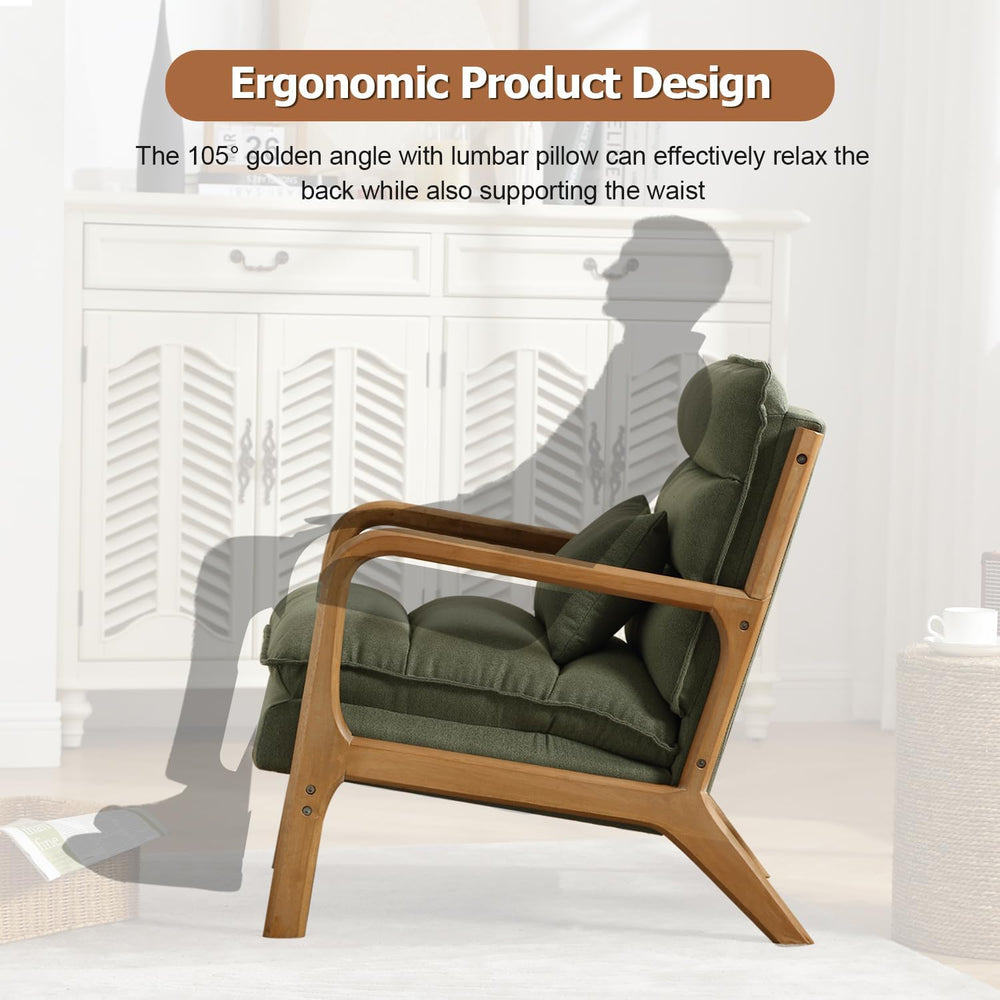 INZOY Mid Century Modern Accent Chair with Wood Frame, Upholstered Reading Ar...