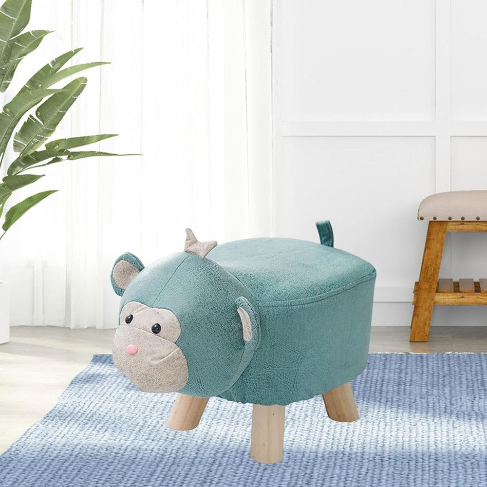 Wooden Animal Footstool Ottoman for Home Decor, Blue Monkey
