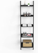 Ballucci 5-Tier Ladder Shelf, Modern 67" Tall Wood Leaning Shelf Organizer for Living Room, Bathroom, Office, Bedroom - Black