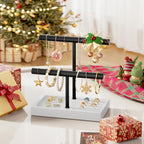 SZQINJI Bracelet Holder Organizer Jewelry Display Stand, Solid Wood Base with 2 Tier Metal T-bar for Bracelet Wristband Bangle Watch Necklace Hanging, White, Christmas Gift