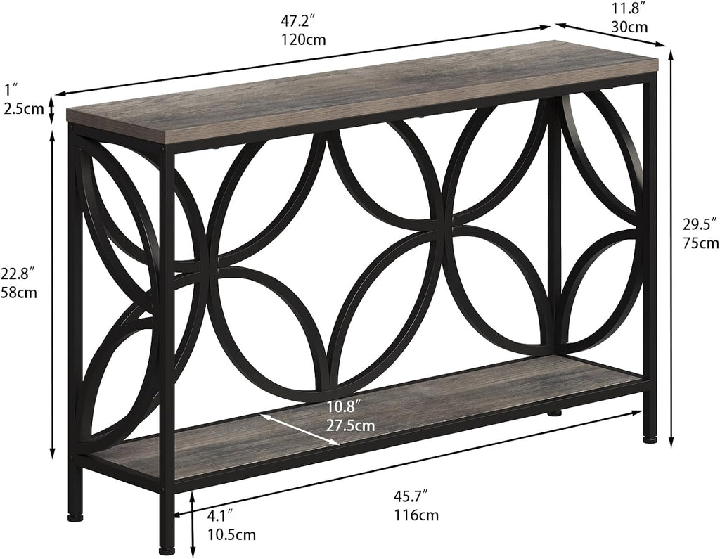GiftGo Narrow Sofa Table 47.2 Inch, Industrial Sofa Table Behind Couch, Vintage Entry Console Table with Storage for Entryway, Living Room, Foyer, Elegant Design (Grey, 47.2)