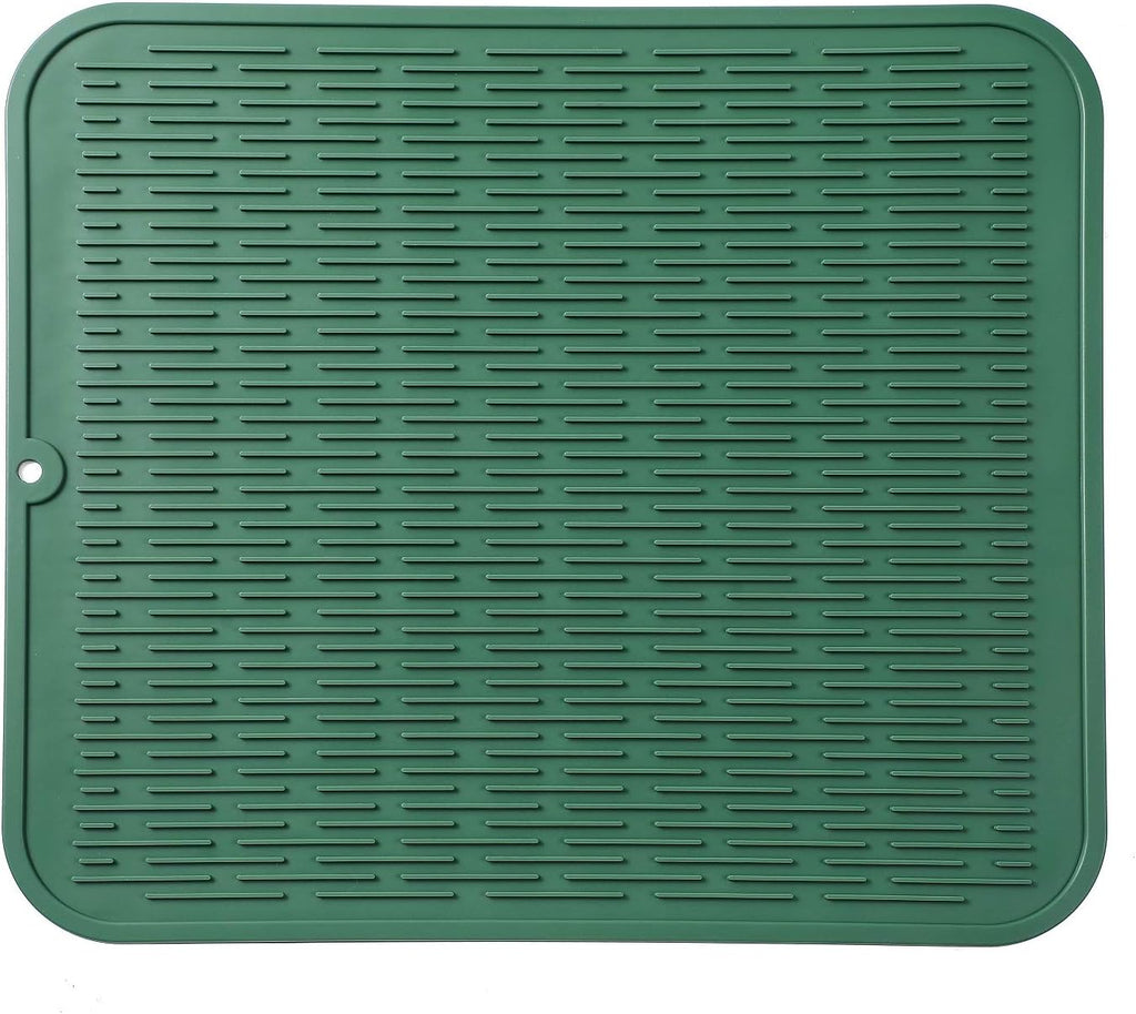 Silicone Dish Drying Mat for Multiple Usage,Easy clean,Eco-friendly,Heat-resistant Silicone Mat for Kitchen Counter or Sink,Refrigerator or Drawer Liner Green XL 18 inches x 16 inches