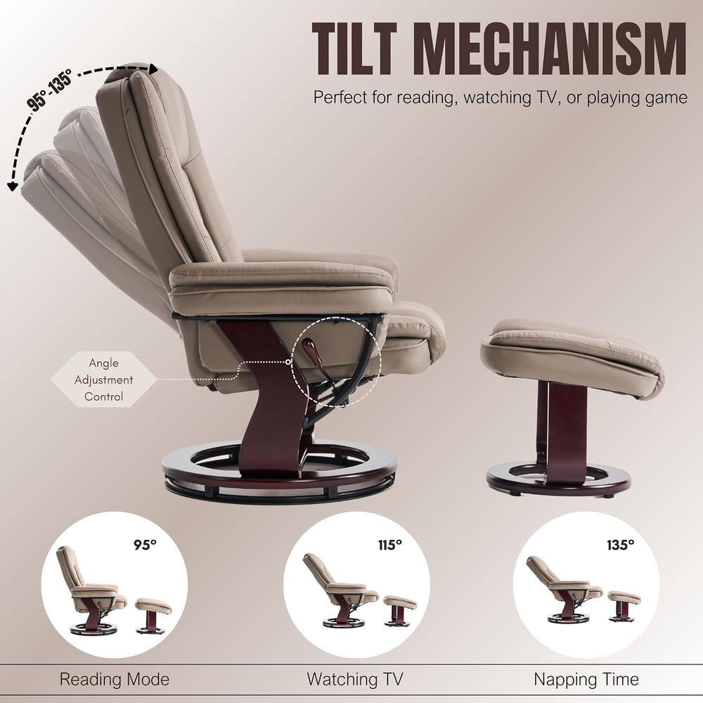 Swivel Recliner Chair with Ottoman Reclining Lounge Sofa Footrest, Set of 2 |...