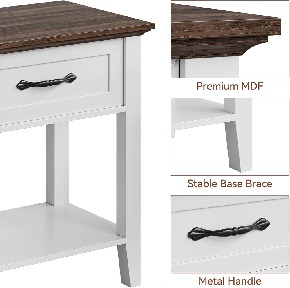 Side Table, Wood Coffee Table with Drawer Square Nightstand with Open Storage...