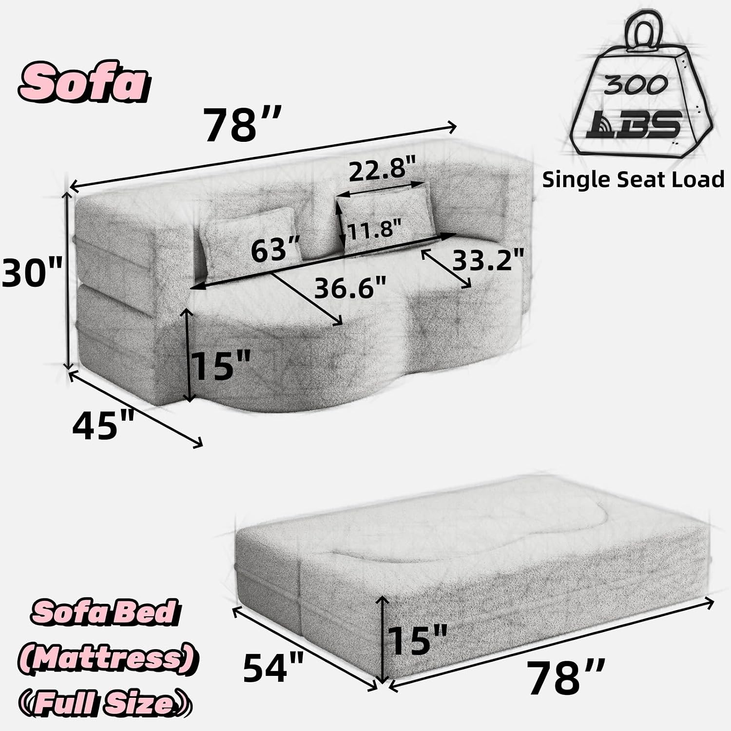 2 in 1 Convertible Folding Sofa Bed, Teddy Fleece Lazy Lounge Sofabed, Foam Folding Floor Sofa Bed, 78" Full Size Memory Foam Couch for Living Room Guestroom, No Assembly Required Sofabed (Brown)