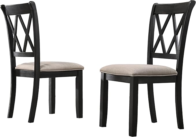 Roundhill Furniture Windvale Fabric Upholstered Dining Chair, Set of 2, Black