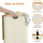 Lifewit 150L Laundry Basket with Lid, Clothes Hampers with Bamboo Handles and A Removable Laundry Bag, Large Foldable Hamper for Bedroom, Bathroom, Dorm, LaundryRoom, White