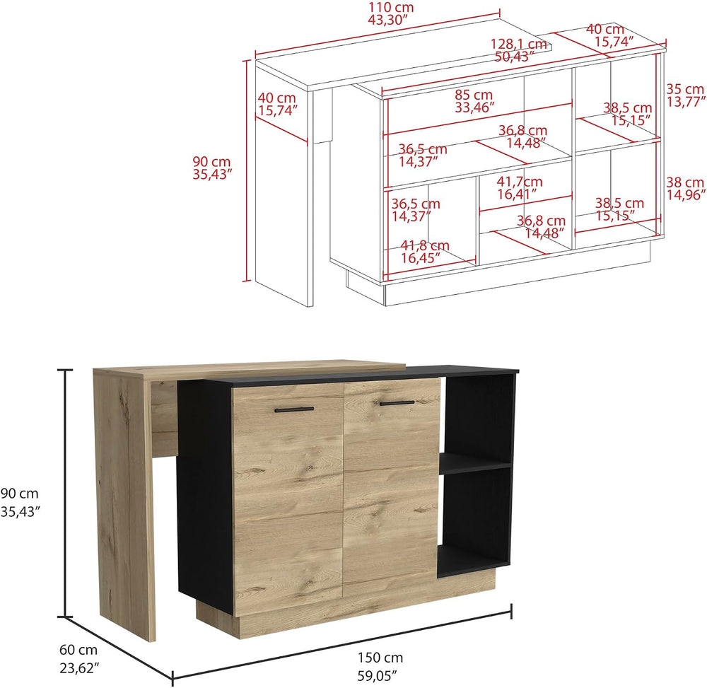 Kitchen Island Ohio - Modern Black and Light Oak Kitchen Island | Two open sh...