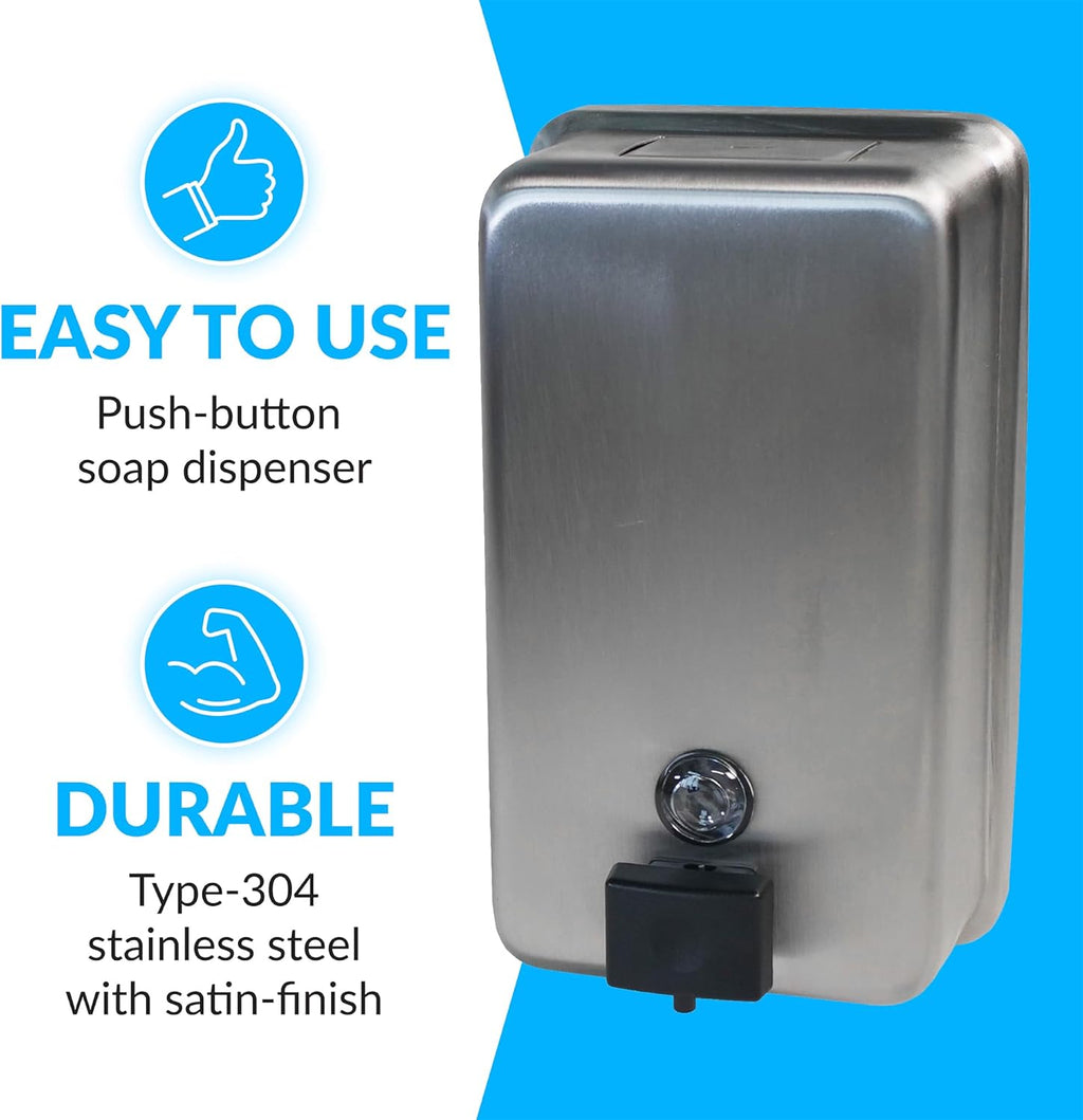 Bobrick Surface-Mounted Soap Dispenser, Vertical Tank Satin-Finish Stainless Steel (40-fl oz Capacity)