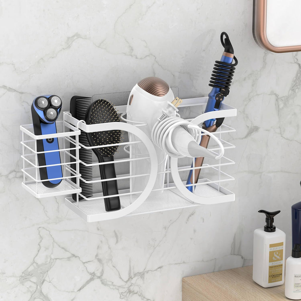 Hair Dryer Holder 3in1 Hair Tool Organizer/Wall Mounted,Cabinet Door or Desk-based Blow Dryer Holder/Height-adjustable Curling Iron Holder/Bathroom Cabinet Organizer for Flat Irons Curling Wand