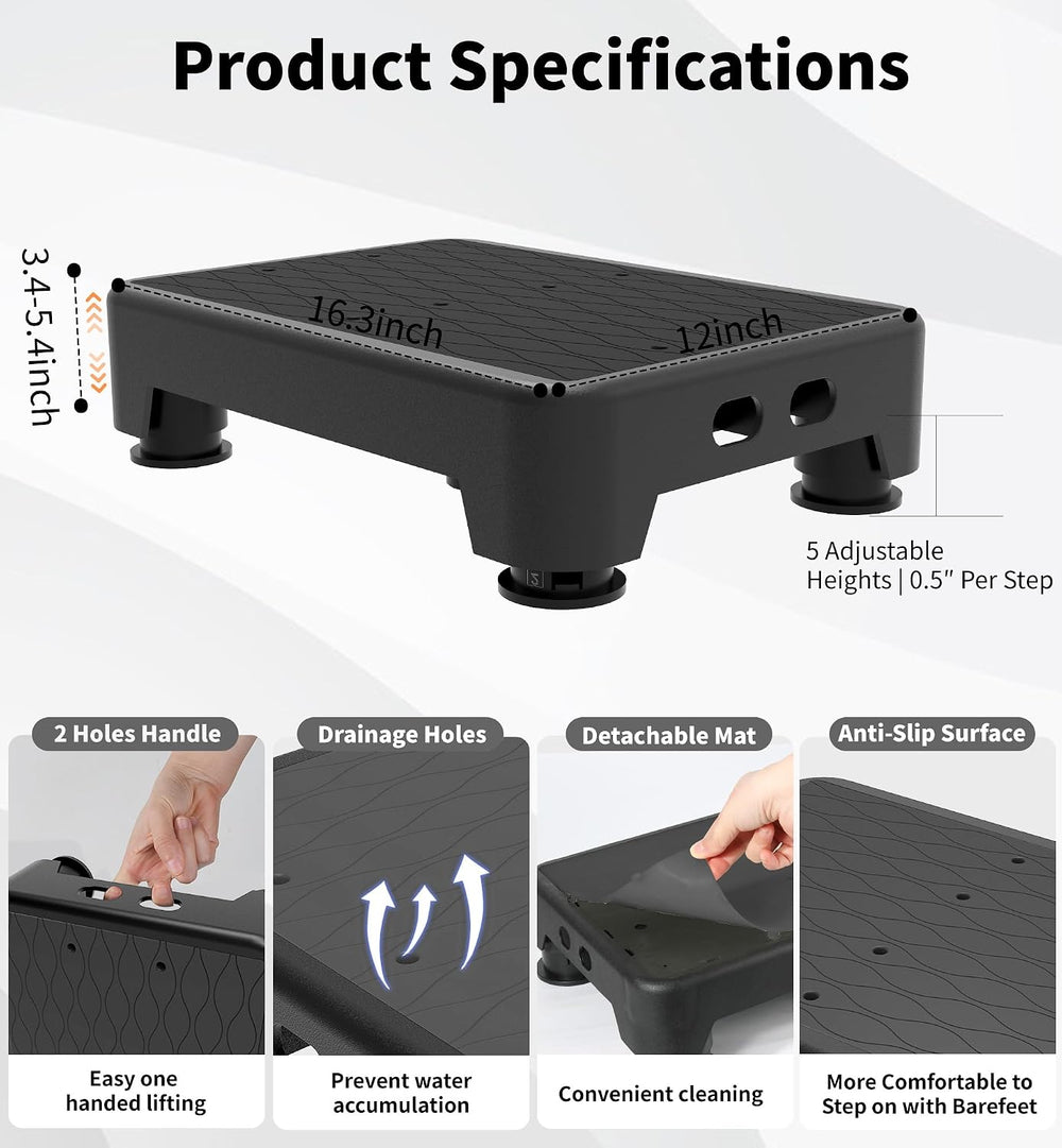 5-Level Adjustable Step Stool, 700 LBS Capacity Safety Bed Step for Seniors, ...