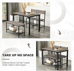Giantex Dining Table Set for 4, Kitchen Table with Bench and Chairs, Industrial Gathering Bench Dining Set W/Metal Frame & Storage Rack, Dinette Set, Modern Functional Desk Set (Grey)