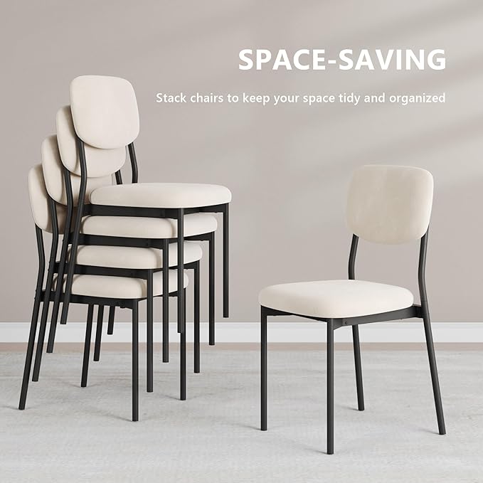 Modern Dining Chairs Set of 4, Stackable Upholstered Dining Room Chairs, Kitchen Chairs w/Soft Velvet Backrest & Sturdy Metal Legs for Living Room, Restaurant, Cream Beige