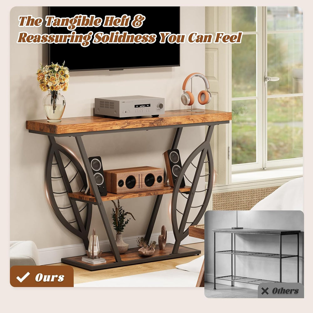 HavenlyYouth Leaf Design Console Table for Entryway, 3-Tier Storage, 30mm Thi...