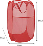 Larpur Popup Mesh Laundry Basket, Collapsible and Portable Clothes Washing Laundry Hamper with Reinforced Carry Handle (Red)