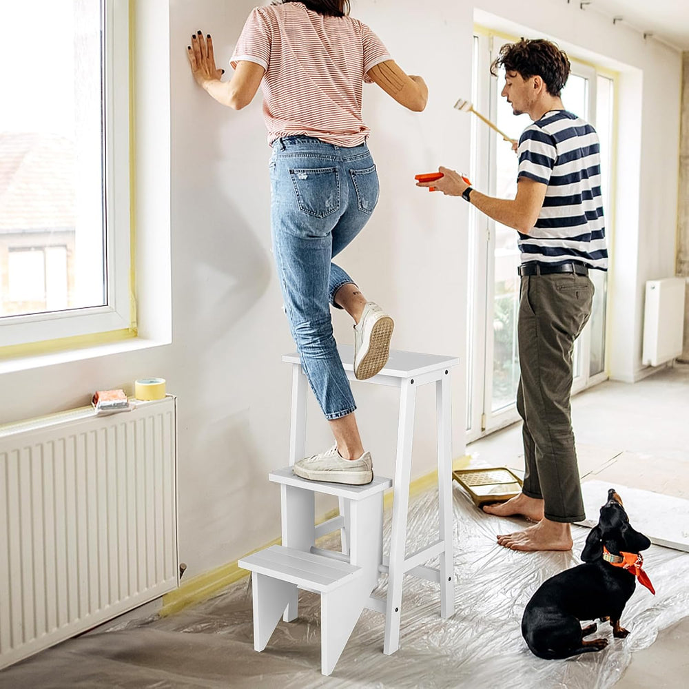 Giantex 3 Tier Folding Step Ladder, Multifunction 3-in-1 Wood Step Stool, Dis...