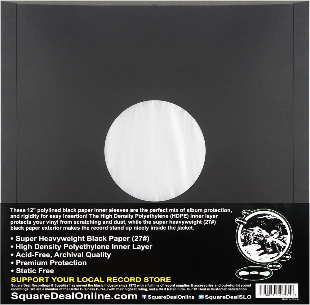 12" Premium Black Polylined Record Inner Sleeves - Archival Quality, Hea...