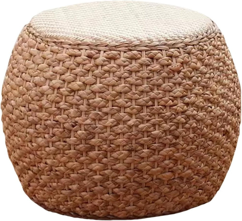 Round Ottoman Natural Seagrass Braided Poof Hand Weaving Round Ottomans Boho ...