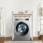 Washer Dryer Stacking Rack Stand, Heavy Duty Washing Machine Shelf with Adjustable Design, Load Capacity 660 lbs, Washer&Dryer Storage Shelf for Kitchens, Bathrooms, Laundry Rooms (White+Yellow)