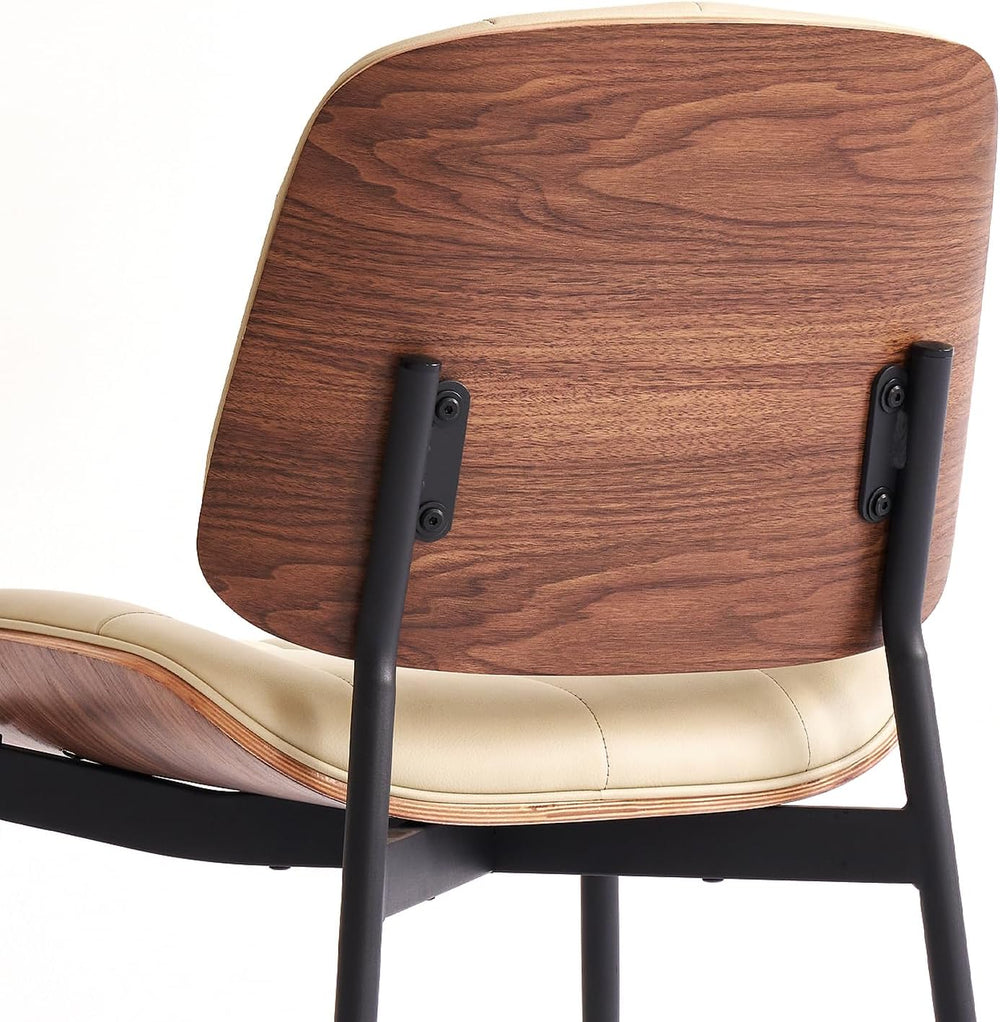 GrandNoor Mid Century Modern Dining Chairs with Walnut Grain Back, Beige Faux...