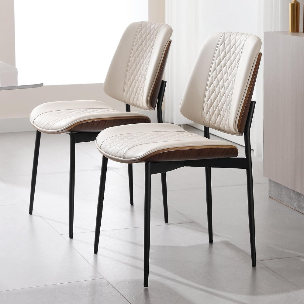 BV Dining Chairs Set of 4, Mid Century Modern PU Leather Metal Legs, Beige | ...