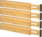 FUSHITON Bamboo Drawer Dividers 17"-22" Adjustable Expandable Drawer Organizers Spring Loaded Drawer Separators for Kitchen Dresser Bathroom Bedroom Office Storage, 4 Pack