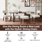 Dining Chairs Set of 4, Fabric Upholstered Wood Kitchen Chairs, Armless Linen Curved Backrest Accent Chair Farmhouse Modern Dining Chairs with Foot Pad for Kitchen/Living Room/Restaurant/Cafe-Beige