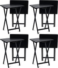 PJ Wood Conventional Solid and Sturdy Wood Construction Portable Folding TV Snack Tray Table Desk Serving Stand, Black (8-Piece Set)