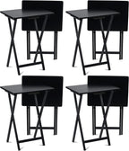 PJ Wood Conventional Solid and Sturdy Wood Construction Portable Folding TV Snack Tray Table Desk Serving Stand, Black (8-Piece Set)