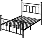 Allewie 14 Inch Twin Size Metal Platform Bed Frame with Victorian Vintage Headboard and Footboard/Mattress Foundation/Under Bed Storage/No Box Spring Needed/Easy Assembly/Noise Free/Black