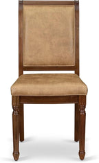 LKCY7-AWA-28 7-Piece Kitchen Table Set Consists of a Dining Table and 6 Beige Polyester Fabric Dinner Chairs with High Back - Antique Walnut Finish