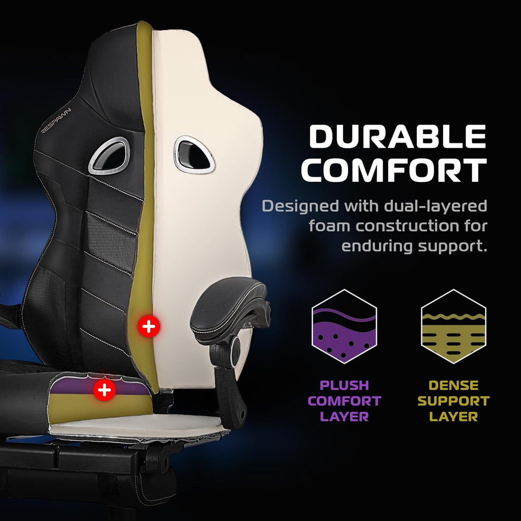 RESPAWN 110 Pro Ergonomic Gaming Chair with Footrest for Adults - Comfortable Office Gaming Recliner with Lumbar Support and Headrest, Racing Style Video Game Chairs for Computer Gamer - Black