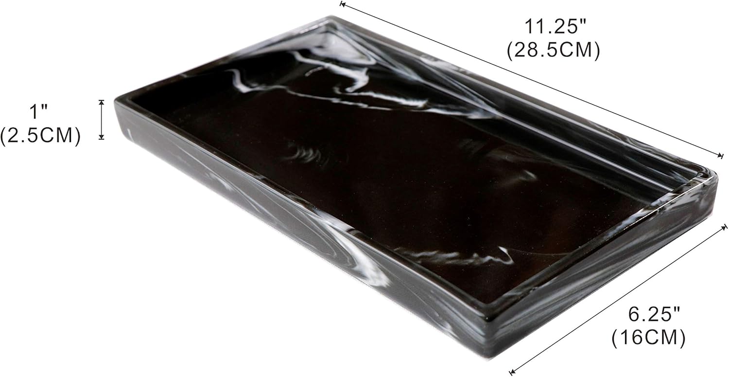 Bathroom Tray,Goporcelain Marble Tray for Bathroom Counter Decor Ceramic Perfume Organizer Vanity Tray for Dresser Jewelry Dish Key Plate Rectangle Marble Sink Trays Countertop Organizer Black,Medium