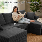 142'' Modular Sectional Sofa, Deep Seat Boneless Couch with Storage | Oversized High-Back for Living Room & RV | With Ottoman | High Density Foam & Corduroy | Tool-Free Assembly | Cozy Dark Gray
