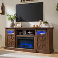 Fireplace TV Stand for up to 80 Inch TVs, 32’’ Tall LED Entertainment Center with Electric Fireplace, Farmhouse TV Console Table w/Sliding Barn Door & Window for Living Room, Brown