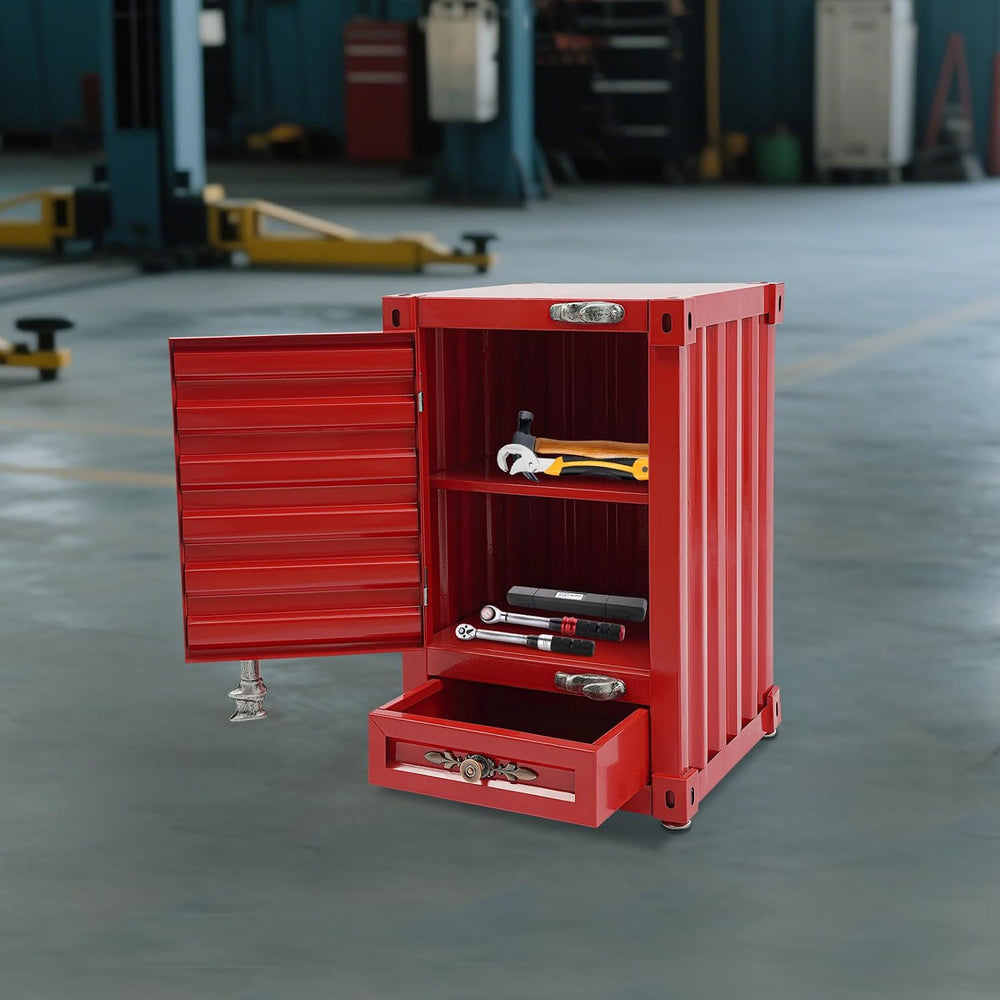 3-Tier Small Industrial Metal Container Side Table with Drawers, 20in Iron Be...