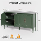 RoyalCraft 59" Buffet Cabinet with Storage, Vintage Sideboard with Adjustable Shelves & Carved Handle, Mid Century Modern Painted Credenza Coffee Bar for Kitchen, Dining Room, Forest Green