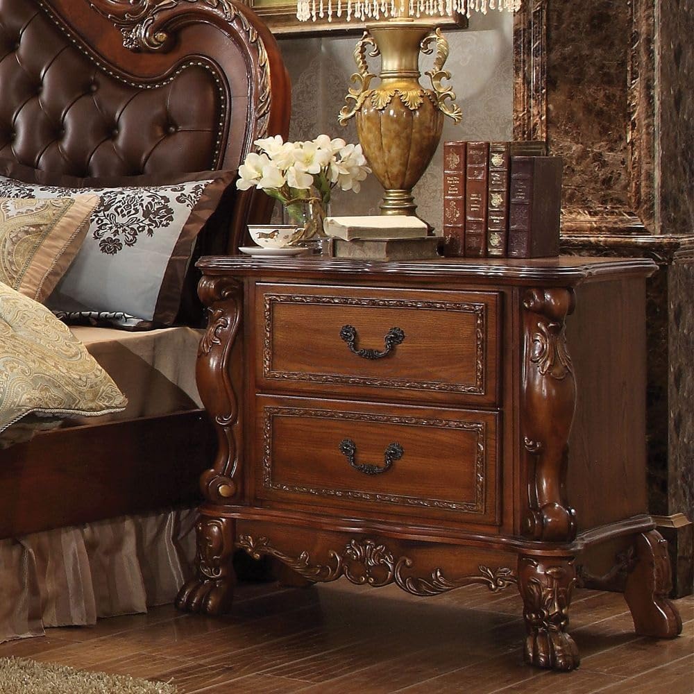 Nightstand with 2 Drawers in Cherry Oak Finish,for Small Spaces